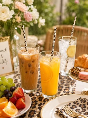 10PCS Set Leopard Straw Cheetah Animal Straws Hard Plastic Reusable Straw and Cleaning Brush Heart Silicone Straw Toppers with Leopard Print Summer Party Supplies (White) - color: White