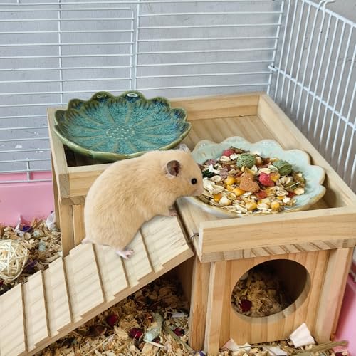 4PCS Ceramic Hamster Food Dish,Sunflower Guinea Pig Food Bowls | Rats Anti-Turning Feeding Dishes for Gerbils Mice 4.5in，Shallow Chew-Proof Bowl, Non-Slip Base, Easy to Clean - size: 4Pcs Sunflower