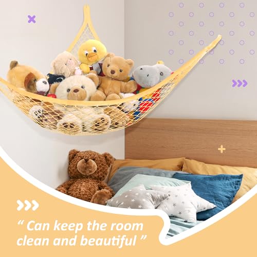 Lazebox Stuffed Animal Net Hammock for Plushie Toys, Stuffed Animal Hammock Corner for Kids' Room Decor, Ideas for Organizing Stuffy Collection, Yellow, L (67" x 40" x 40")-Pack of 1 - color: 1 Pack - Yellow, size: L (67" x 40" x 40")-pack of 1