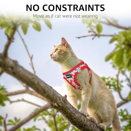 SCENEREAL Cat Harness & Leash Set Escape Proof - Adjustable Air Mesh Vest with Reflective Strips for Kittens, Puppies, Rabbits, Cherry M - color: Cherry, size: Medium(Fit Chest 12.5-14in)
