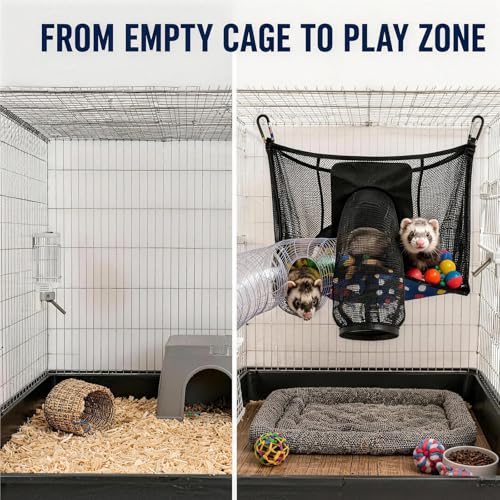 Ferret Ball Pit Hammock, Hanging Ferret Bed Cage Toy with Tunnel Compatible, Mesh Ferret Accessories for Small Animals, No Balls Included
