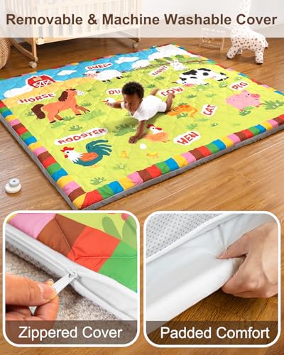 Foam Baby Play Mat, 71x59 Playpen Mat with Removable Cover | Machine Washable Cover, Thicken Cushioning Playmats for Baby, Non-Slip Bottom, Easy to Clean for Infants, Farm - color: Farm, size: 71" X 59"