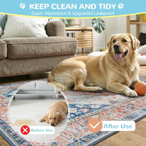 Lahome Super Absorbent Washable Pee Pads for Dogs - Secure Floor Protection - Non-Slip, Leakproof Reusable Pads for Training, Crates & Playpens (2 Pack, 36"x36", Beige Blue) - color: Beige Blue, size: 3FT x 3FT (Pack of 2)