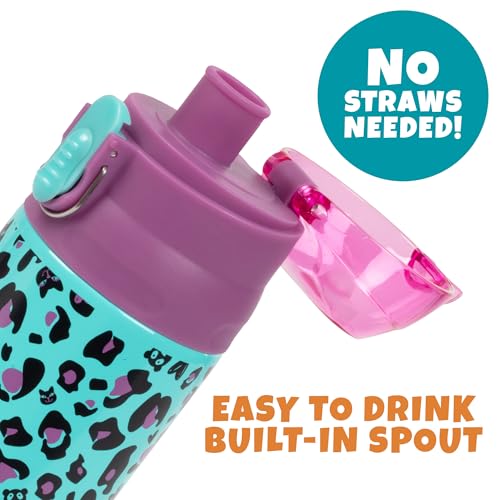 Bentology Stainless Steel 13 oz Reusable Water Bottle for Kids, Cheetah - Double Wall Insulated, Spill Proof Lid w/Built-in Straw- Keep Liquids Hot or Cold For Hours- Fits in Lunch Boxes & Bags - color: Cheetah