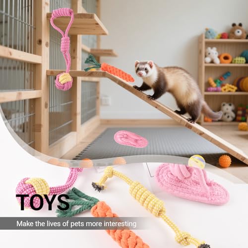 Ferret Toys Set Chew Rope Squeaky Exercise Toy Ferrets Rat Small Animals | 13 Pack Colorful Chew Teething Rope Squeaky Interactive Sound Chewing Balls Exercise Scratch Toys