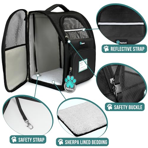 PetAmi Dog Backpack Carrier Airline Approved Cat Pet Puppy Bag, Black - color: Black