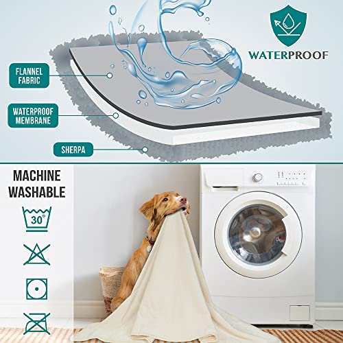 PetAmi Waterproof Dog Blanket Sherpa Fleece, Pet Medium Large Dogs, Reversible Cat Throw Bed Couch Sofa Furniture Protector, Soft Plush Polyester (X-Large 60x80, Beige), X-Large (60x80) - color: Beige, size: X-Large (60x80)