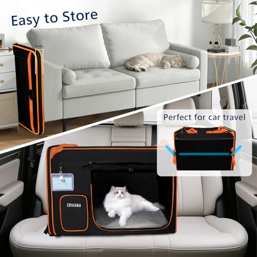 Extra Large Cat Carrier with Litter Box for Car Travel, Black | 24"L x 17"W x 17"H, Lockable Safety Zippers and Seatbelt Loops, for 1 Medium-Large Cat or 2 Small Cats Under 55 lbs - color: Black