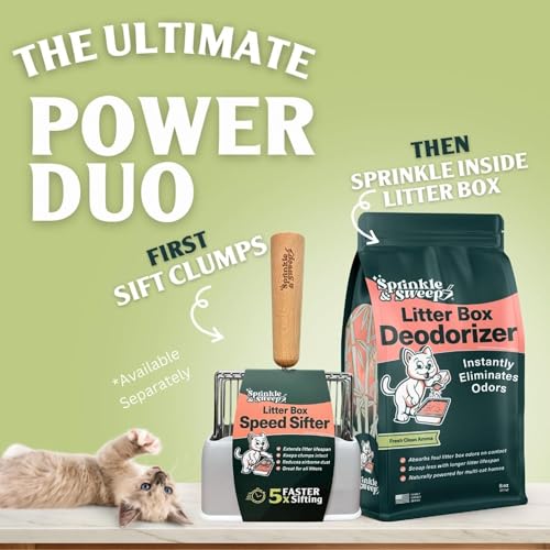 Sprinkle & Sweep: Litter Box Deodorizer Duo - 8oz Bag & Speed Sifter - Cat-Kitten Home Odor Neutralizer, Ultra-Absorbent Formula, Wood Handle Scooper - style: 1 Bag + Speed Sifter
