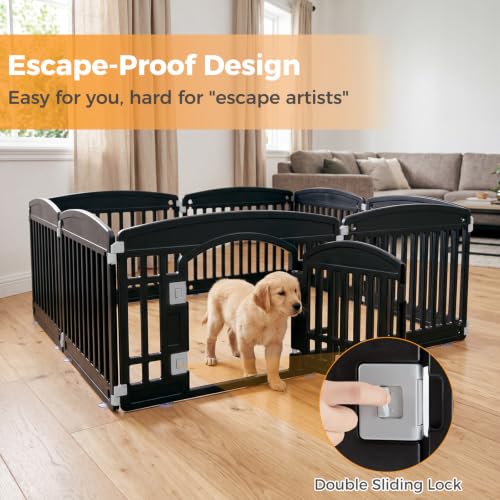 NEWBULIG 8 Panels 24 Inch Dog Playpen, Plastic Pet Play Pen Fence | Portable, Secure Locking Door, Indoor Outdoor Yard RV Camping, Small Medium Dogs, Black - color: Black, size: 8 Panels/24IN
