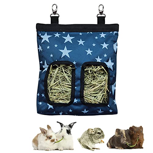 RIOUSSI Guinea Pig Hay Feeder, Hanging Rabbit Hay Feeder Bag. Stars | Upgraded Double Layer Fabric | Bite Resistant | Cleaner Hay & Less Mess | Small Animal Hay Holder for Bunnies & Chinchillas - color: Stars