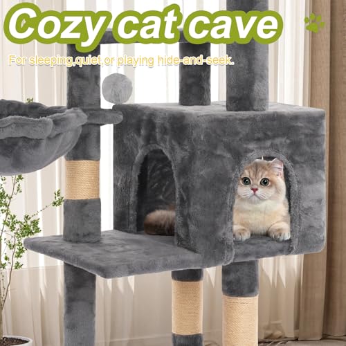 Cat Tree Tower with Hammock,40" Cat Trees for Indoor Cats Large Adult(Grey) | Modern Cat Tree Tower with Scratching Post, Cats Condo Furniture with Cloud Top Perch, Cats Climbing Tower for Kittens - color: Grey