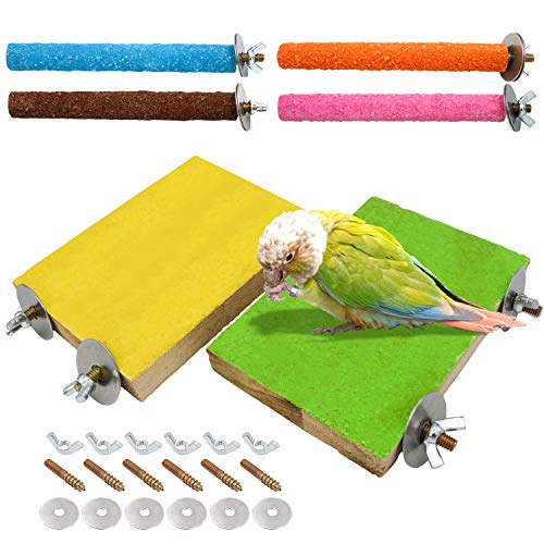 6 Pcs Bird Perch Stand Toy, Wood Parrot Stand Platform Colorful Sand Paw Grinding Stick Cage Accessories Exercise Toys for Cockatiel Conure Budgies Parakeet Lovebird Hamster Gerbil Rat Mouse (6 Pcs) - color: 6 Pcs