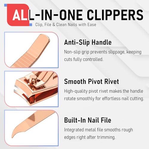 firiKer Nail Clippers with Nail File,Fingernail Clipper,Toe Nail Clippers | Nail Clipper Set ( Rose Gold), Large for Toenails,Small for Fingernails, Used Separately, Ideal Gift for Men and Women - color: Rose Gold