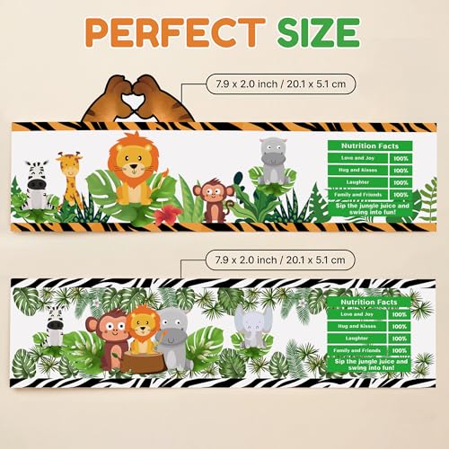 24 Pcs Jungle Safari Water Bottle Labels Wild Animal Theme Party Supplies for Kids Birthday Baby Shower Decorations