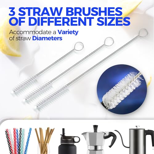 Holikme 4 Pack Bottle Brush 14" Stainless Steel Straw Cleaner Brush,Black | Bottle Cleaner Brush, 3 Straw Cleaner Brush, Bottle Cleaning Brush for Water Bottle, Cups Straw Cleaner Brush - color: Black