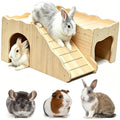 Large Bunny Hideout Wooden Bunny House with Ramp Rabbit Castle(Slide Style) | solid wood guinea pig hideout chinchilla house with detachable panels,rabbit hide with ramp hideaways and climbing areas - style: Slide style