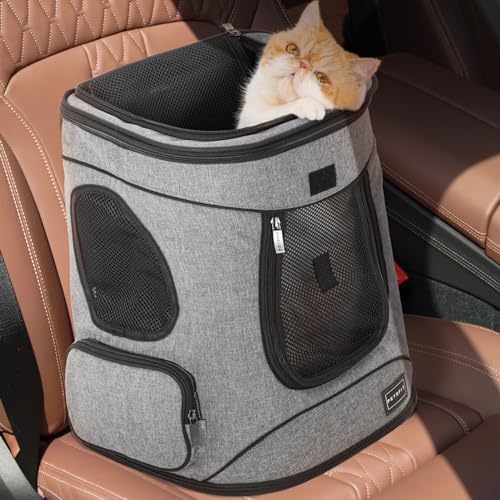 Petsfit Dog and Cat Backpack Carrier, Padded Waist Support, Up to 18 lb | 13.5 x 12.5 x 17.5 in; reinforced frame, 600D Oxford, 4 mesh panels, lockable zippers, safety tether and washable mat. - color: Gray