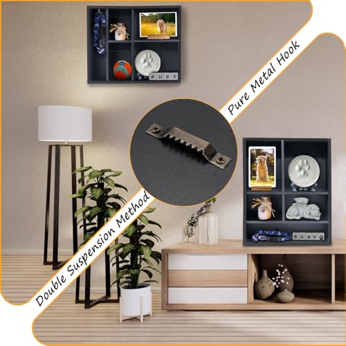 11*14" Solid Wood Pet Memorial Shadow Box Frame with Shelves | Deep Pet Memory Box Display Case for Dogs or Cats Urn Ashes Paw Print Keepsake for as Loss Remembrance Sympathy Gift- Black - color: Black