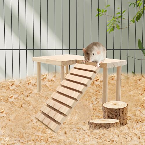Hamster Wooden Platform with Legs, Small | Small Animal Climbing Ladder, Standing Rat Guinea Perch, Chew Toy, Cage Accessories - color: Platform-Small
