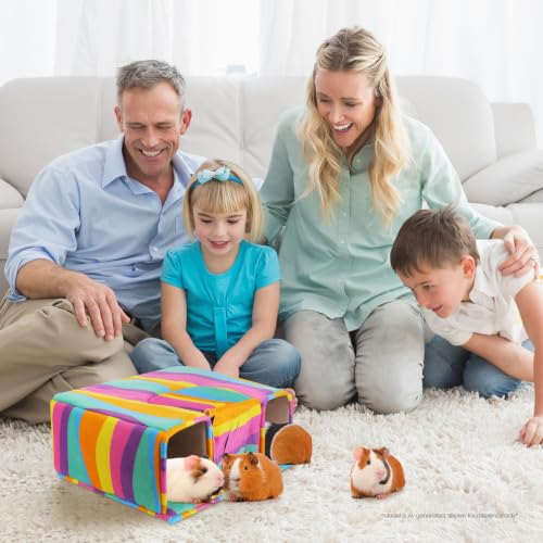 Guinea Pig Hideout with Tunnels, Toys & Cozy House - Soft Large Bed for Small Pets - Rainbow - color: Rainbow