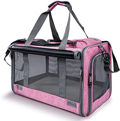 GAPZER Pet Carrier for Large and Medium Cat, Soft-Sided Pet Crate for Puppy | Dog Foldable Car Traveling Kennel Bag with Privacy Protection, Big Kitten Carrying Cage Ventilated Home Outdoor Vet Transport - color: Pink