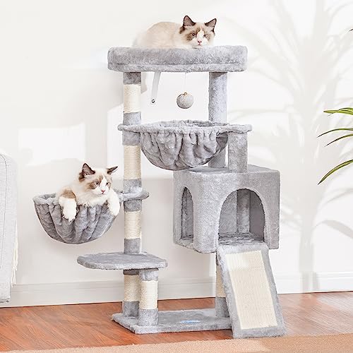 Hey-brother Cat Tree Tower with Large Bed, Hammocks, Scratcher, MPJ006SW | 35.4 Inches Cat House with Cozy Condo, Sisal Scratching Posts for Indoor Cats, Light Gray - color: Light Gray, size: 35.4 inch