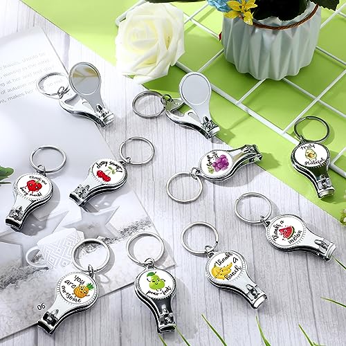 Roshtia 30 Pcs Fruit Nail Clipper Bottle Opener Inspirational Keychains Cute Stainless Steel Nail Cutter with Motivational Quotes Appreciation Travel Manicure Kit Thank You Gifts for Men Women