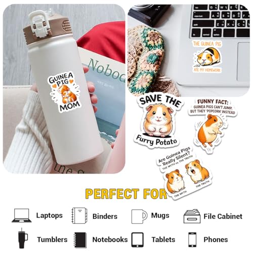 (12pcs-3in) Funny Guinea Pig Sticker Stickers Cute Cavy Lovers Quotes Gifts | Gifts for Guinea Pig Owners Moms Kids Teens Friends Suitable for Laptop Water Bottle Tumbler Notebook Journal Phone Case Mugs - color: Guinea Pig T2, size: 3 Inches