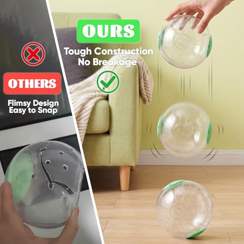 4 Pcs Hamster Exercise Ball, 5.7 Inch Guinea Pigs Running Ball Transparent Plastic Hamster Wheel for Dwarf Hamsters, Gerbils, Small Pets to Reduce Boredom and Increase Activity, Blue & Green