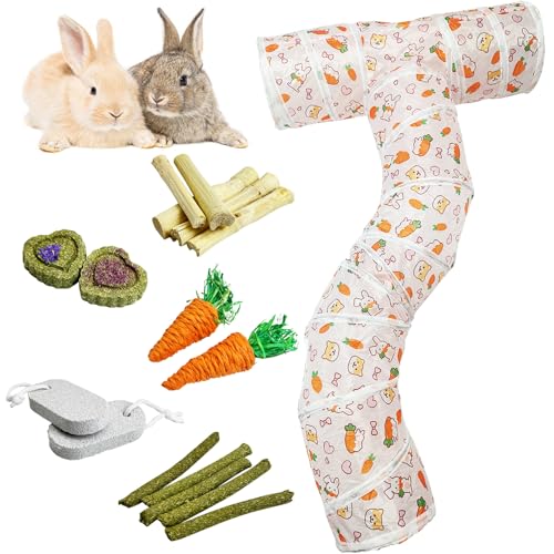 PINVNBY Large Rabbit Tunnel，Collapsible Rabbit Tunnels for Indoor Bunnies Bunny Hideout with 5 Types of Chewing Toys for Ferret Kitten Small Animals (T Shape) - size: T Shape