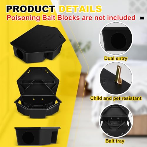 Qualirey 2 Pcs Large Rat Bait Station Bulk with Keys 13.58 x 8.98 x 3.35 Inch Rodent Station Rat Boxes, Made of Sturdy Materials, Bait Not Included (Black) | 13.58"x8.98"x3.35" Mouse Station for Outdoor Indoor, Sturdy Lockable Design, Bait Not Included -