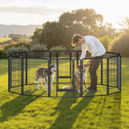 Yaheetech 40" H 6-Panel Extra Wide Dog Playpen w/Door for Indoor Outdoor | Heavy Duty Metal Frame, Secure Latch Gate, Tool-Free Assembly, Portable For Yard RV Camping, Ideal For Medium & Large Pets - size: 40"