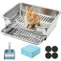 MCEAST Extra Large Stainless Steel Rabbit Litter Box, Pull-Out Bunny Potty Pan with Metal Grid, Rabbit Cage Bathroom Set Includes Pee Pads Cleaning Set for Small Animals (17.7" x 13.8" x 5.9")