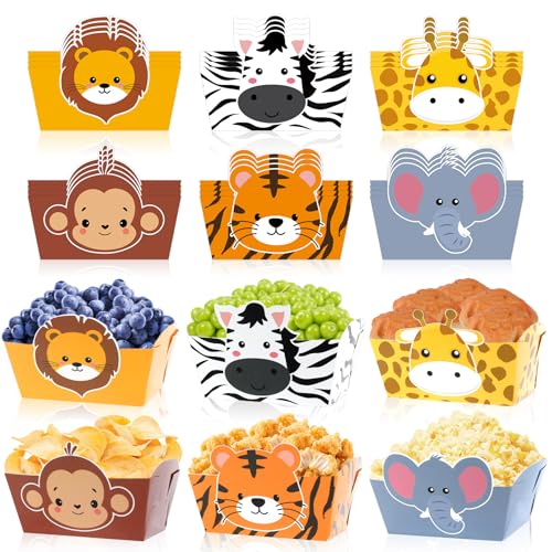 24 Pack Jungle Safari Animals Party Supplies Zoo Disposable Paper Food Trays Wild Animal Theme Birthday Parties Decorations Snack Bowl Serving Tray for Baby Shower Tableware Decor Favor