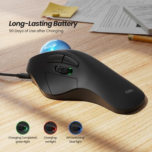 Nulea M505A Wireless Trackball Mouse Ergonomic 44mm Index Finger Control | Rechargeable rollerball mouse with 5 DPI levels,Bluetooth connection,smooth tracking,compatible with PC Mac Windows-Blue - color: B-Blue
