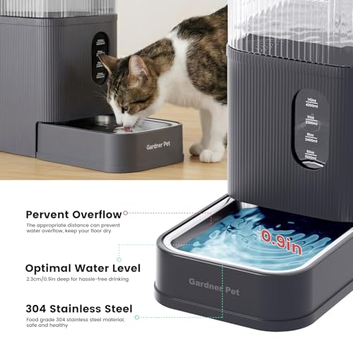 Gardner Pet 2.9 Gallon Automatic Dog Water Bowl Dispenser 11L Gravity Water Feeder with Stainless Steel Bowl & Maifan Stone Filter, BPA-Free for for Cats and Dogs (Grey, 2.9 Gallon) - color: Grey, size: 2.9 Gallon