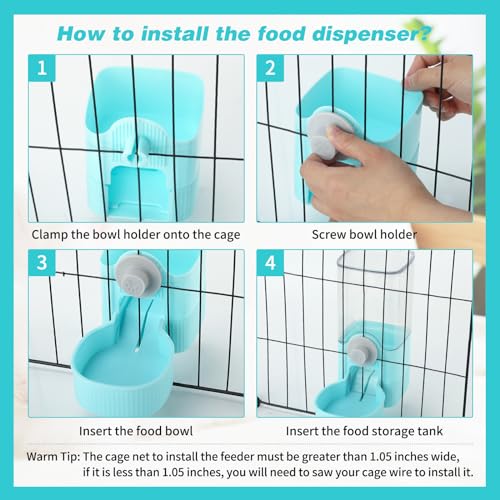 YUEPET Rabbit Water Dispenser & Food Dispenser Set, Automatic Rabbit Feeder | Bunny Feeder and Rabbit Water Bottle, 1.2L Feeder, 0.52L Waterer, Cage-Mount Design for Guinea Pig Chinchilla Ferret Cat - color: Blue