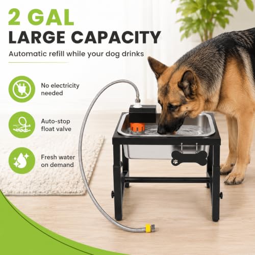 2 Gallon Elevated Large Dog Water Bowl, Automatic Dog Water Bowl Dispenser, 4 Adjustable Height Raised Dog Bowl Stand for Large Breed Relief Joint Pressure, Easy Clean for Indoor & Outdoor Uses - size: 256 oz