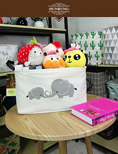 Rectangle Foldable Storage Basket Handles For Home, Love Elephant | Waterproof reinforced handles, perfect for shelf use, organizes clothes, daily items and pet supplies - color: Rec-Love-Elephant