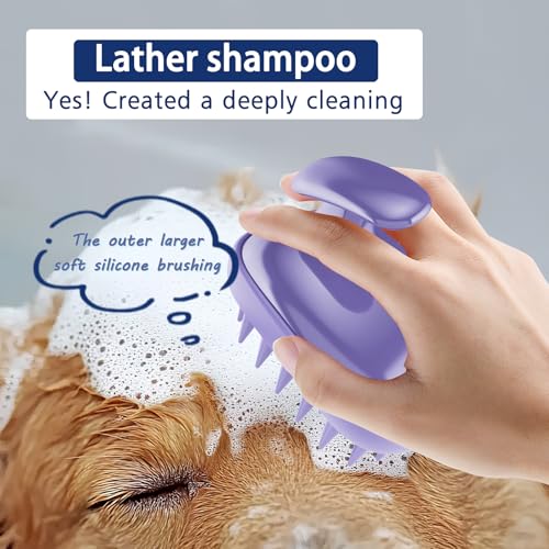 All-purpose Dog Shampoo Bath Brush,Pet Grooming & Soothing Massage Silicone Brush,Fits Ergonomically in the Hand for Long Short Haired Dogs and Cats(Purple) - color: Purple