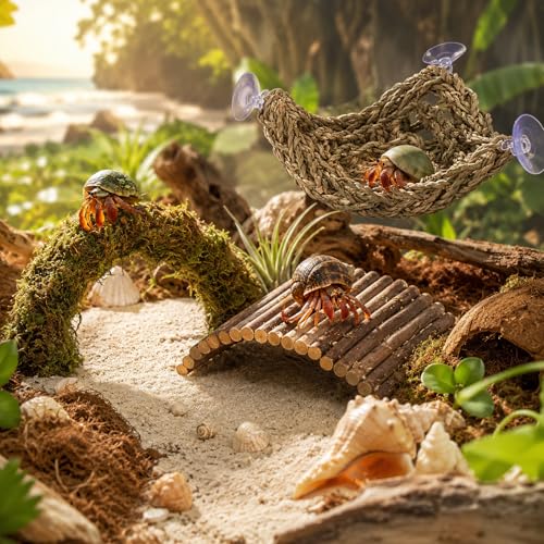 HERCCOCCI Hermit Crab Accessories, Hermit Crab Toys Flexible Climbing Bridge Reptile Hammock Habitat Decor for Hermit Crabs Leopard Geckos Crested Tortoise Snake