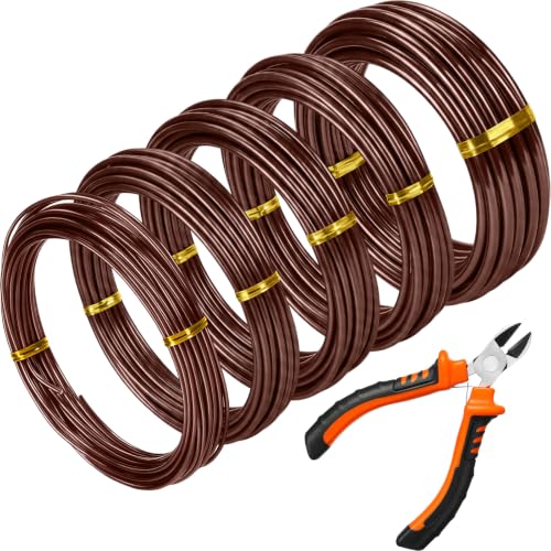 Mudder 5 Roll Aluminum Bonsai Training Wire Tree 2/2.5/3/4/6mm 42 Feet Total with Bonsai Wire Cutter Anodized Training for Holding Branches Small Trunks(Brown) - color: Brown, size: 2/2.5/3/4/6mm