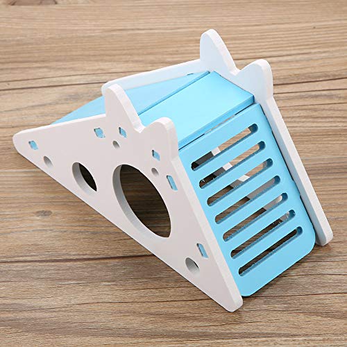 Wooden Hamster House Hideout with Ladder for Dwarf Hamster Gerbil Small Animals - Natural Wood Decor, Blue Green Optional - color: Blue
