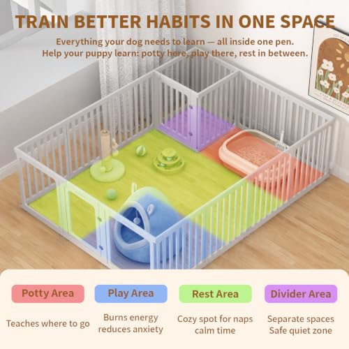 Dog Playpen for Puppies & Small Dogs, 23.6" H, 16 Panels, White | Puppy Playpen with 3 Clear PET Panels & Lockable Door, HDPE Pet Playpen, DIY Pet Fence for Home, Apartment, Small Pets