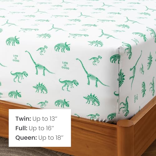 Berkshire LIG Printed Reversible Microfiber Comforter Set–7-Piece, Ultra Soft All-Season Bedding, Wrinkle & Fade Resistant, Queen, Life was Good Dinos Navy - color: Life Was Good Dinos Navy, size: Queen