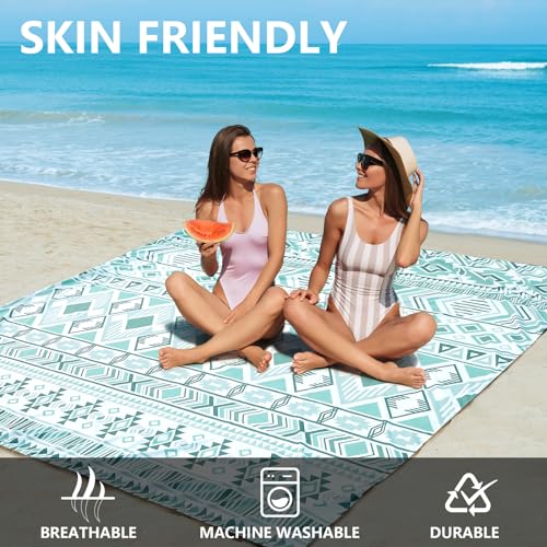 WIWIGO Beach Blanket Mat Waterproof Sandproof for 2-8 Adults Quick Drying | Extra Large, For 2-8 Adults,Windproof, Outdoor Picnic Mat, Beach Accessories Must Have,Gifts, for Travel, Camping, Hiking - color: Boho Style Green, size: 79" X 83"（1-4person）