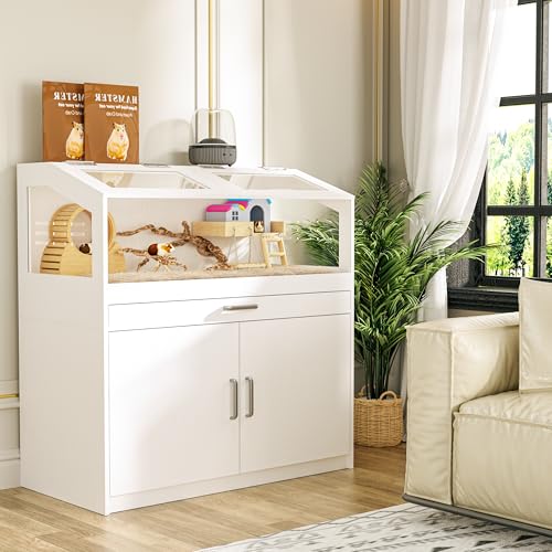 Betterhood Hamster Cage with Storage Cabinet, Guinea Pig Cage for Small Animals, Large Hamster Cage and Habitat with Easy View Acrylic Panels for Hamster, Rabbit, Guinea Pig, Hedgehog (39"x19"x40") - size: 39"x19"x40"