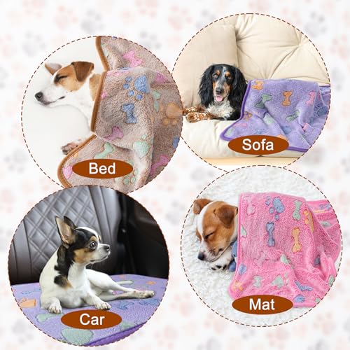 1 Pack 3 Blankets for Dog Puppy Cat (Small 23x16'', Purple, Pink, Brown) | Super Soft Fluffy Premium Fleece Pet Blanket Flannel Paw Printed Throw - color: Purple, Pink, Brown, size: 23x16 inch(Pack of 3)