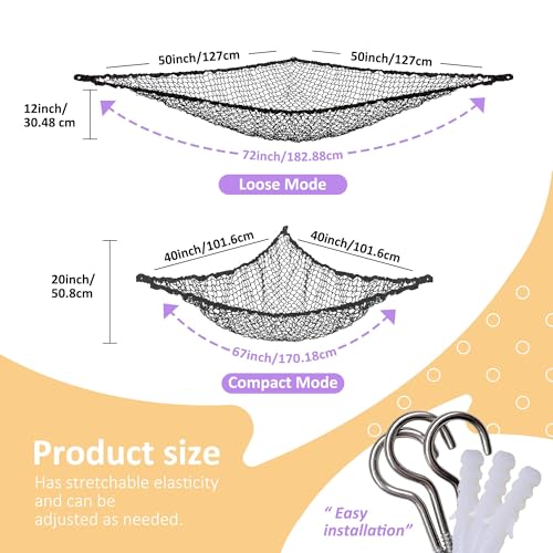 Lazebox Stuffed Animal Net Hammock for Plushie Toys, Stuffed Animal Hammock Corner for Kids' Room Decor, Ideas for Organizing Stuffy Collection, Black, L (67" x 40" x 40")-Pack of 1 - color: 1 Pack - Black, size: L (67" x 40" x 40")-pack of 1